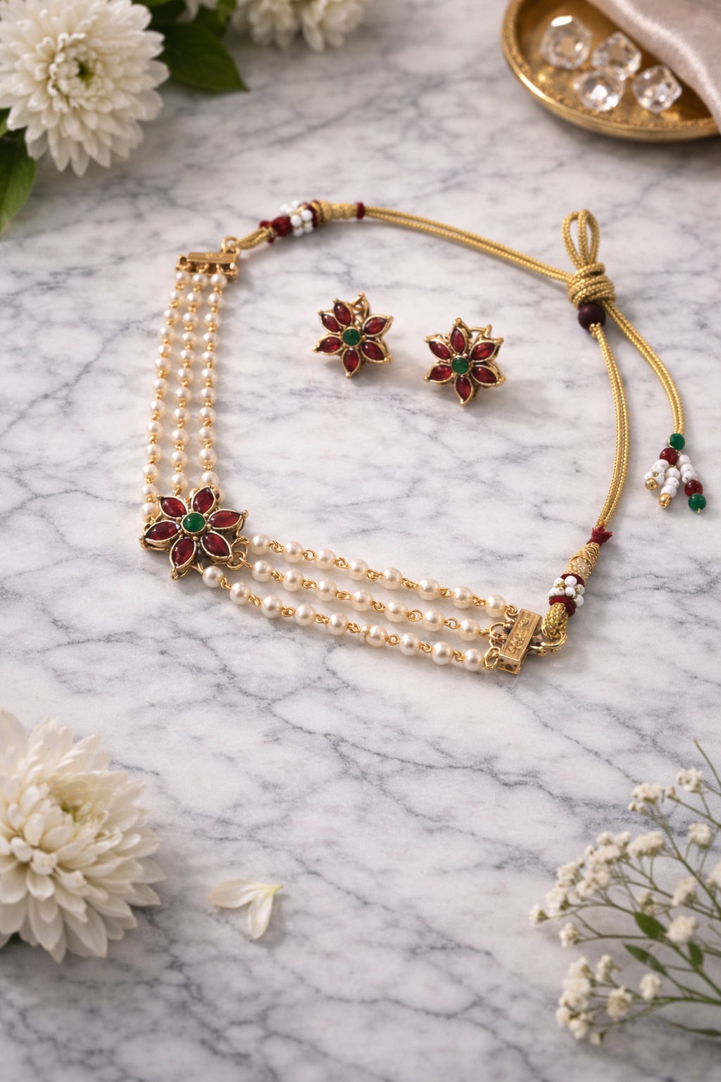 𝐓𝐡𝐫𝐞𝐞 𝐋𝐚𝐲𝐞𝐫𝐞𝐝 𝐖𝐡𝐢𝐭𝐞 𝐏𝐞𝐚𝐫𝐥 𝐂𝐡𝐨𝐤𝐞𝐫 𝐒𝐞𝐭